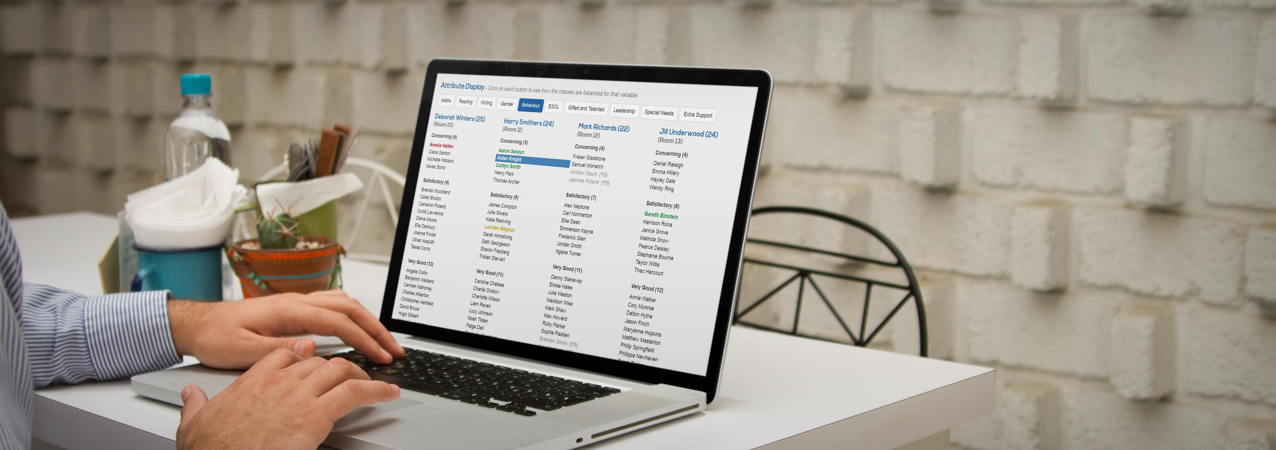 Administrators sorting classes using Post-it notes